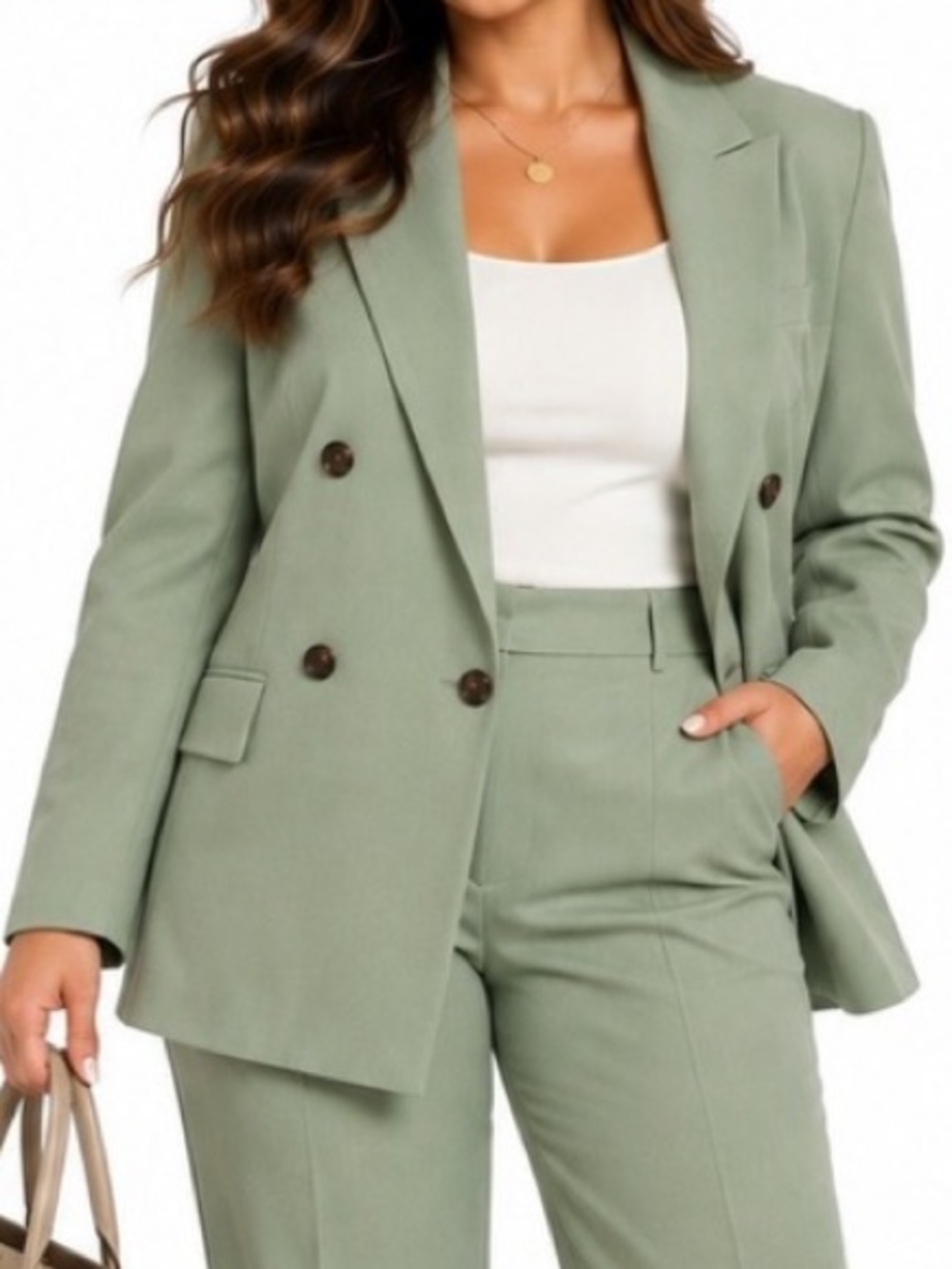 ✨A New Day ✨ Womens Double Breasted Blazer Green X-Small Notched Lapel Pockets